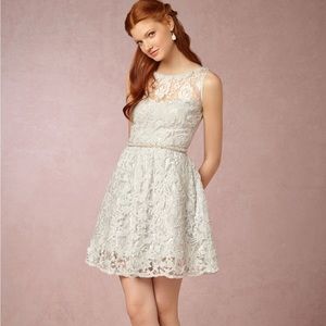 BHLDN short Dress: 12, illusion neckline, keyhole back, light blue lace